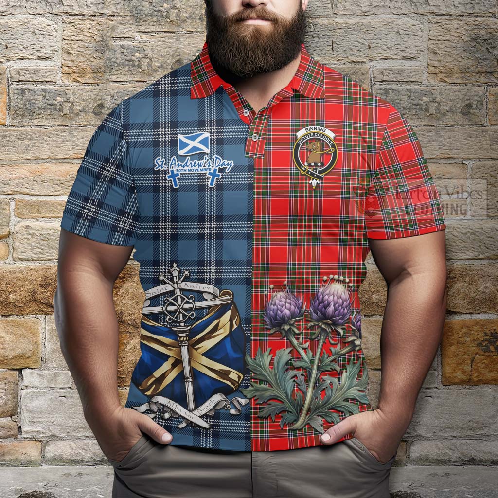 Binning Tartan Polo Shirt Happy St. Andrew's Day Half Tartan Style - Tartan Vibes Clothing