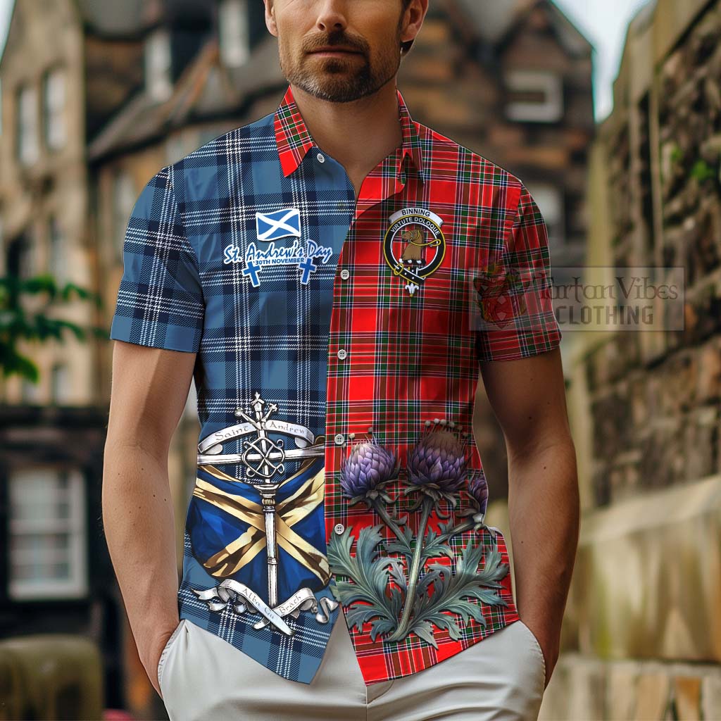 Binning Tartan Hawaiian Shirt Happy St. Andrew's Day Half Tartan Style - Tartan Vibes Clothing