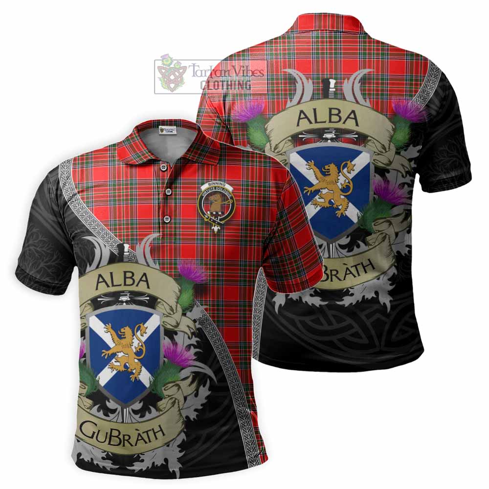 Tartan Vibes Clothing Binning Tartan Family Crest Polo Shirt Lion Rampant Royal Thistle Shield Celtic Inspired