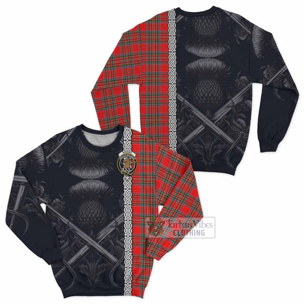 Binning Tartan Sweatshirt with Family Crest Cross Sword Thistle Celtic Vibes - Tartan Vibes Clothing