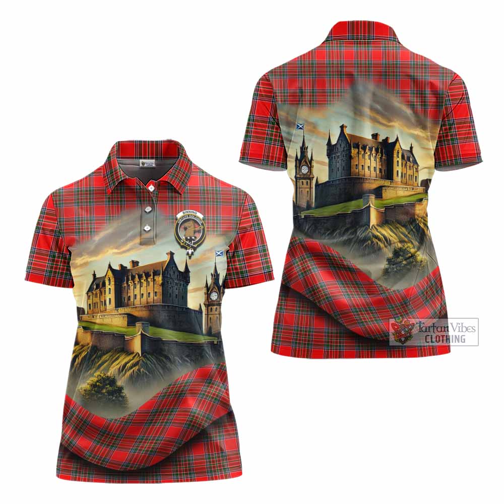 Binning Tartan Family Crest Women's Polo Shirt with Scottish Ancient Castle Style - Tartan Vibes Clothing