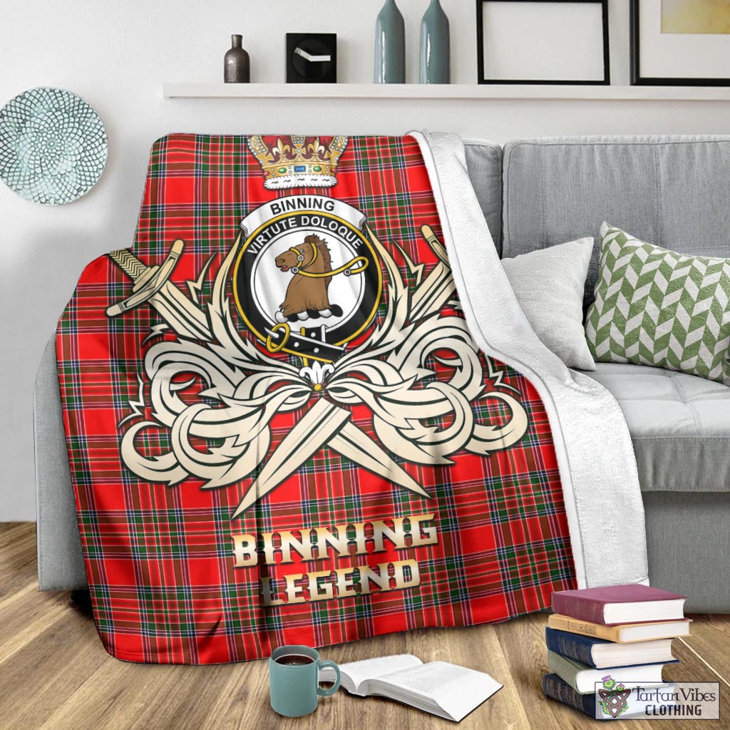 Binning Tartan Blanket with Clan Crest and the Golden Sword of Courageous Legacy - Tartan Vibes Clothing
