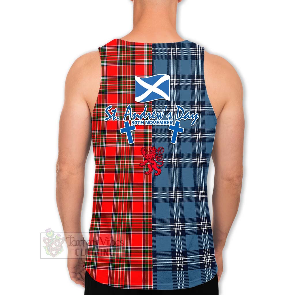 Binning Tartan Men's Tank Top Happy St. Andrew's Day Half Tartan Style - Tartan Vibes Clothing
