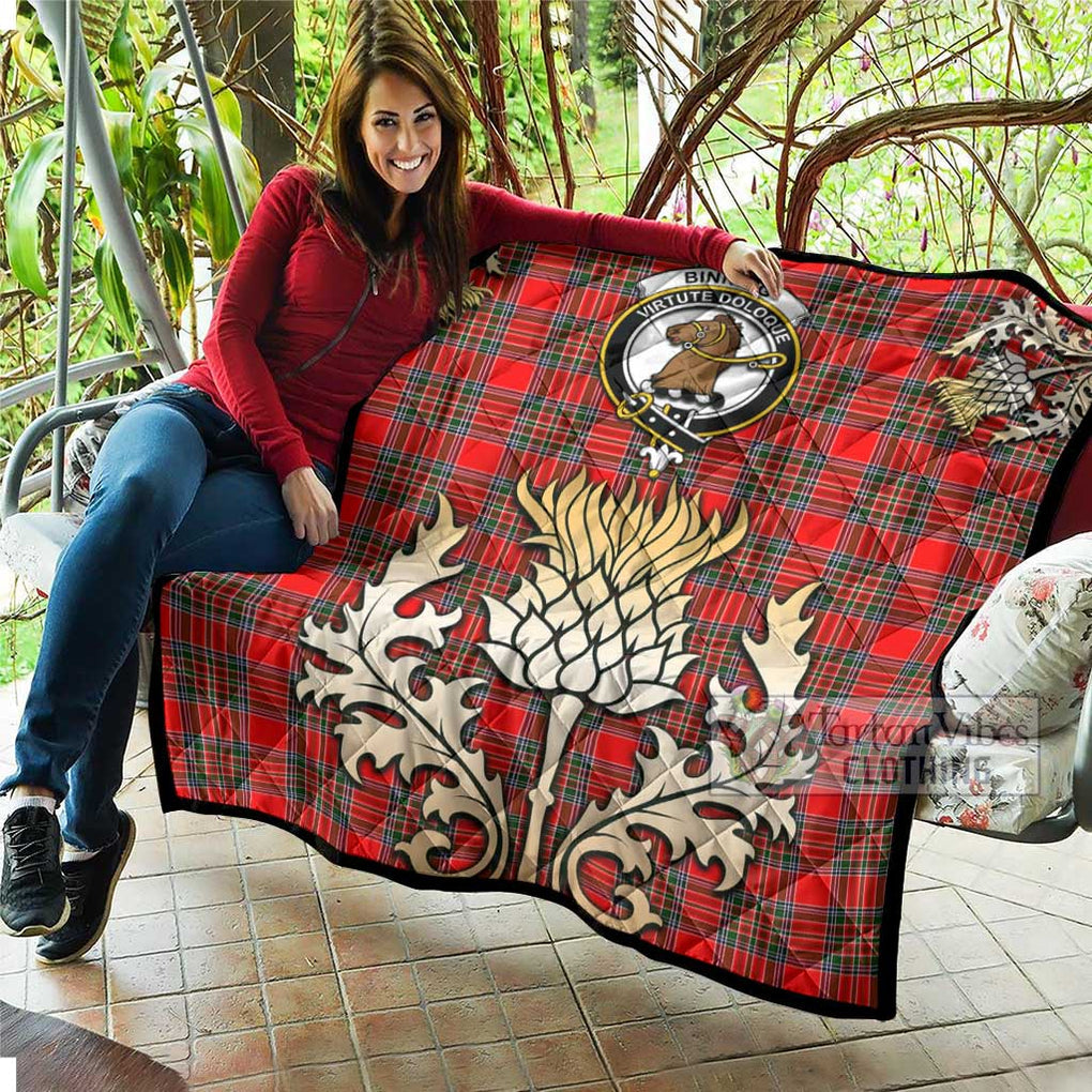 Binning Tartan Quilt with Family Crest and Golden Thistle Style - Tartan Vibes Clothing