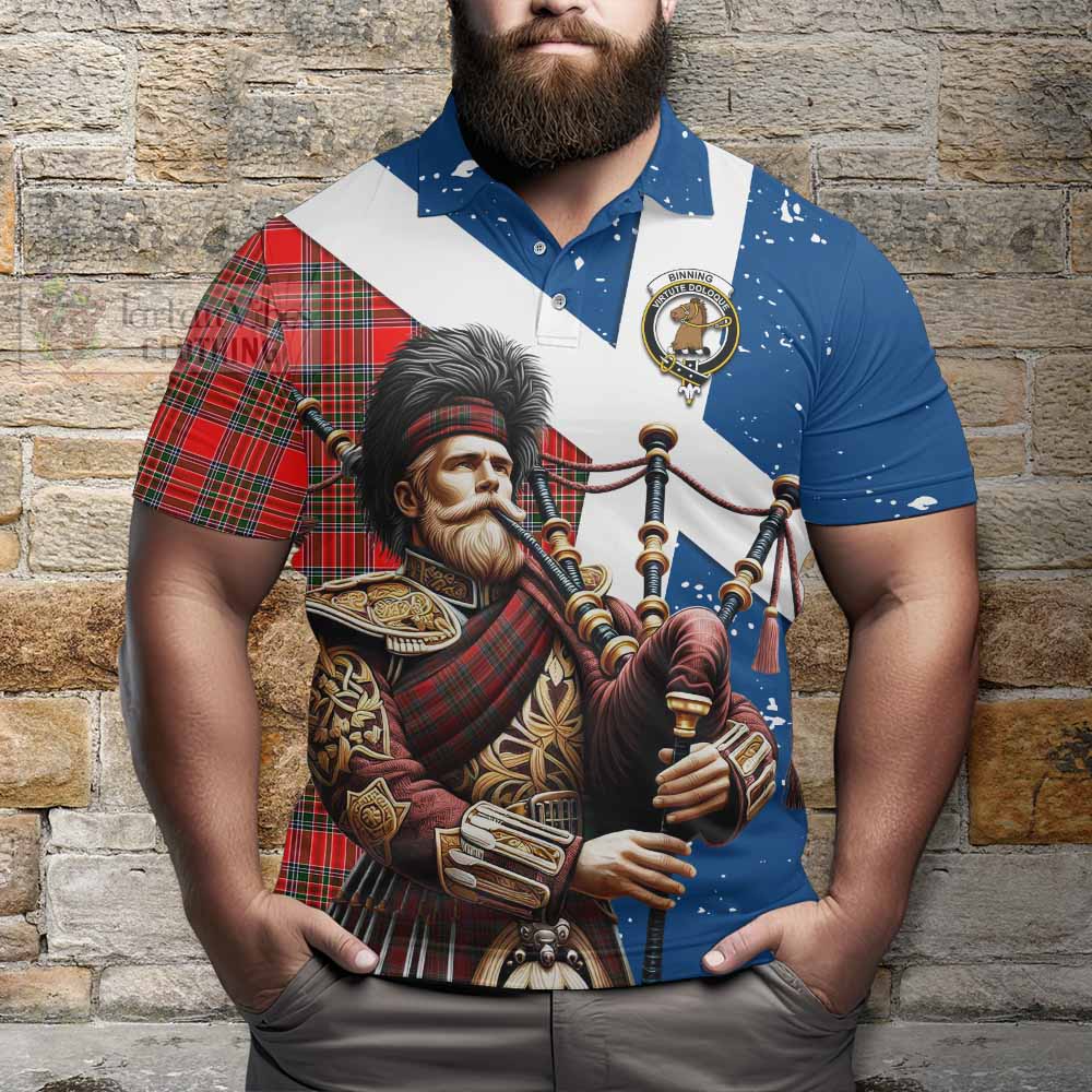 Binning Tartan Polo Shirt with Family Crest Scottish Bagpiper Vibes - Tartan Vibes Clothing