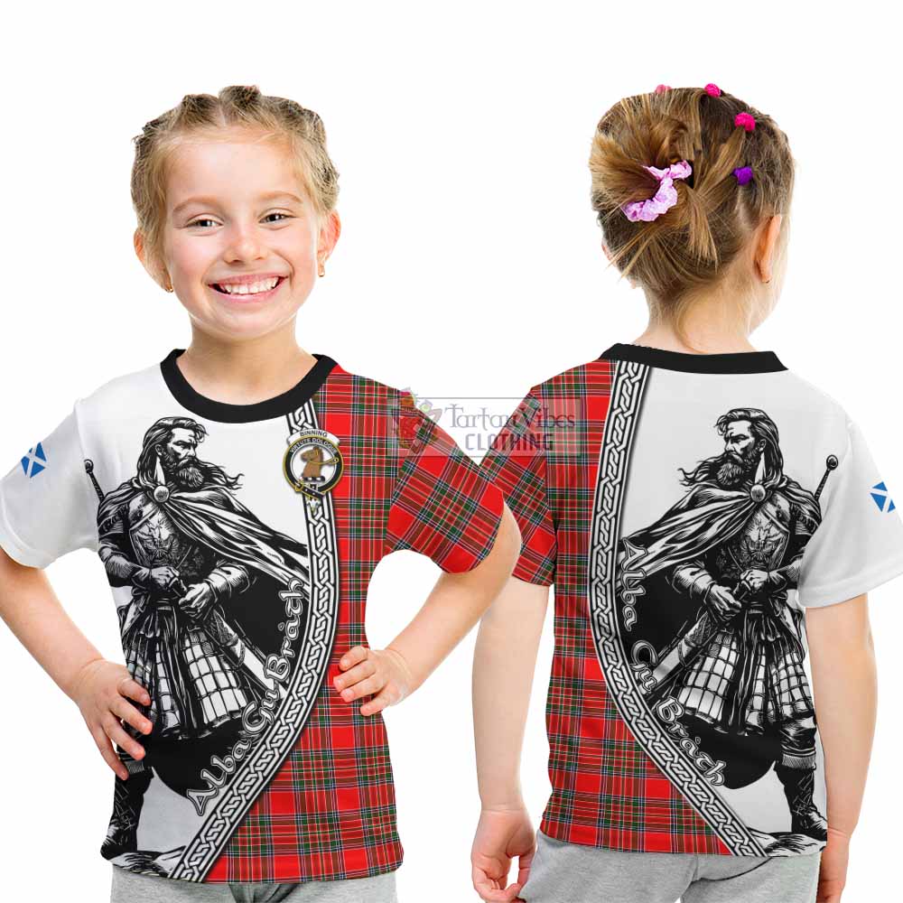 Binning Tartan Clan Crest Kid T-Shirt with Highlander Warrior Celtic Style - Tartan Vibes Clothing