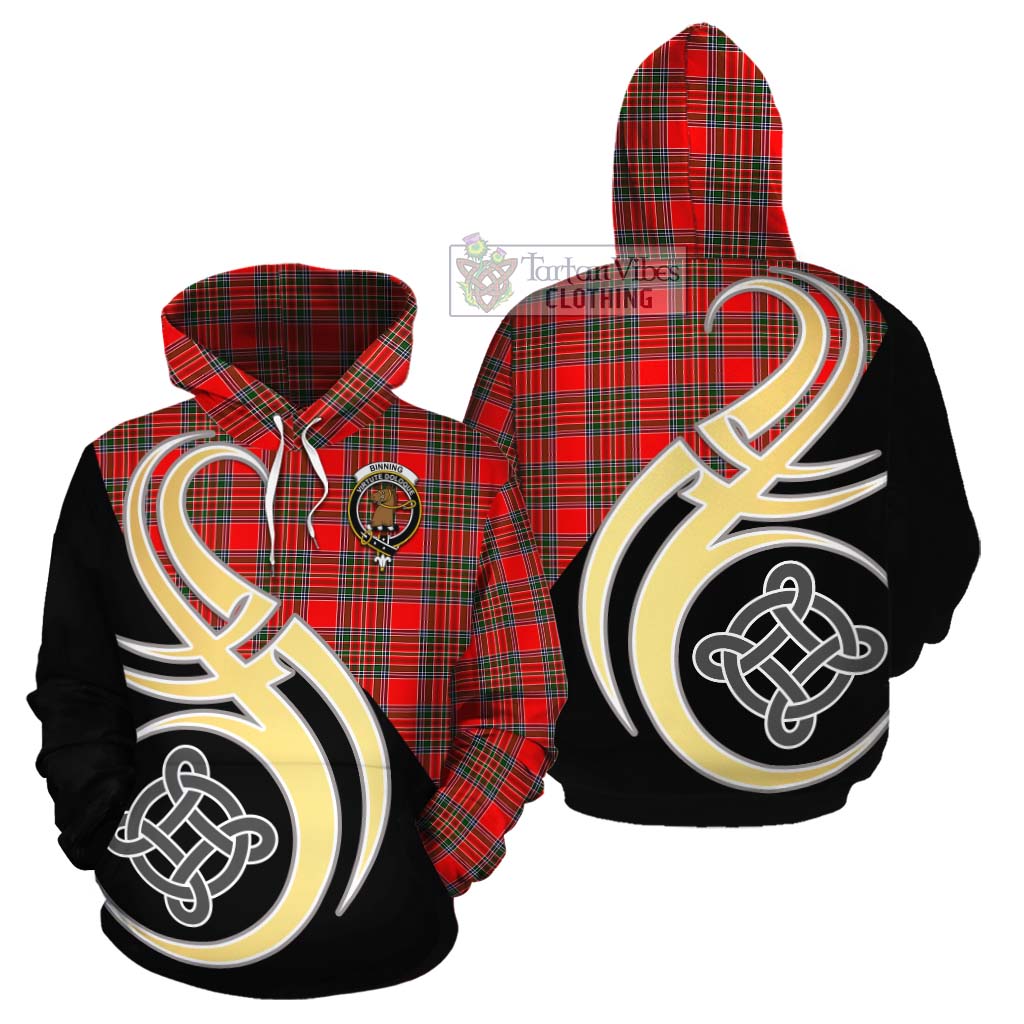 Binning Tartan Cotton Hoodie with Family Crest and Celtic Symbol Style Zip Hoodie - Tartan Vibes Clothing
