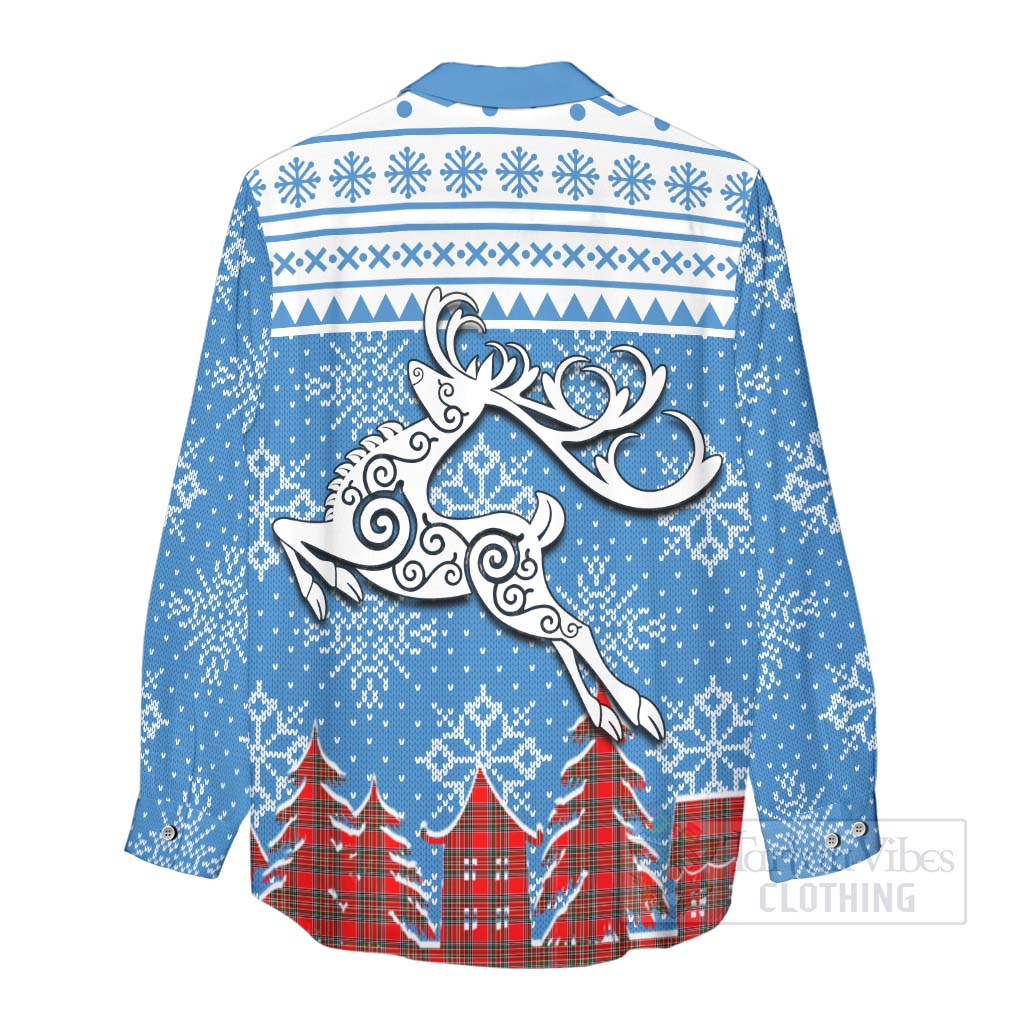 Binning Clan Christmas Women's Casual Shirt Celtic Reindeer Style - Tartan Vibes Clothing