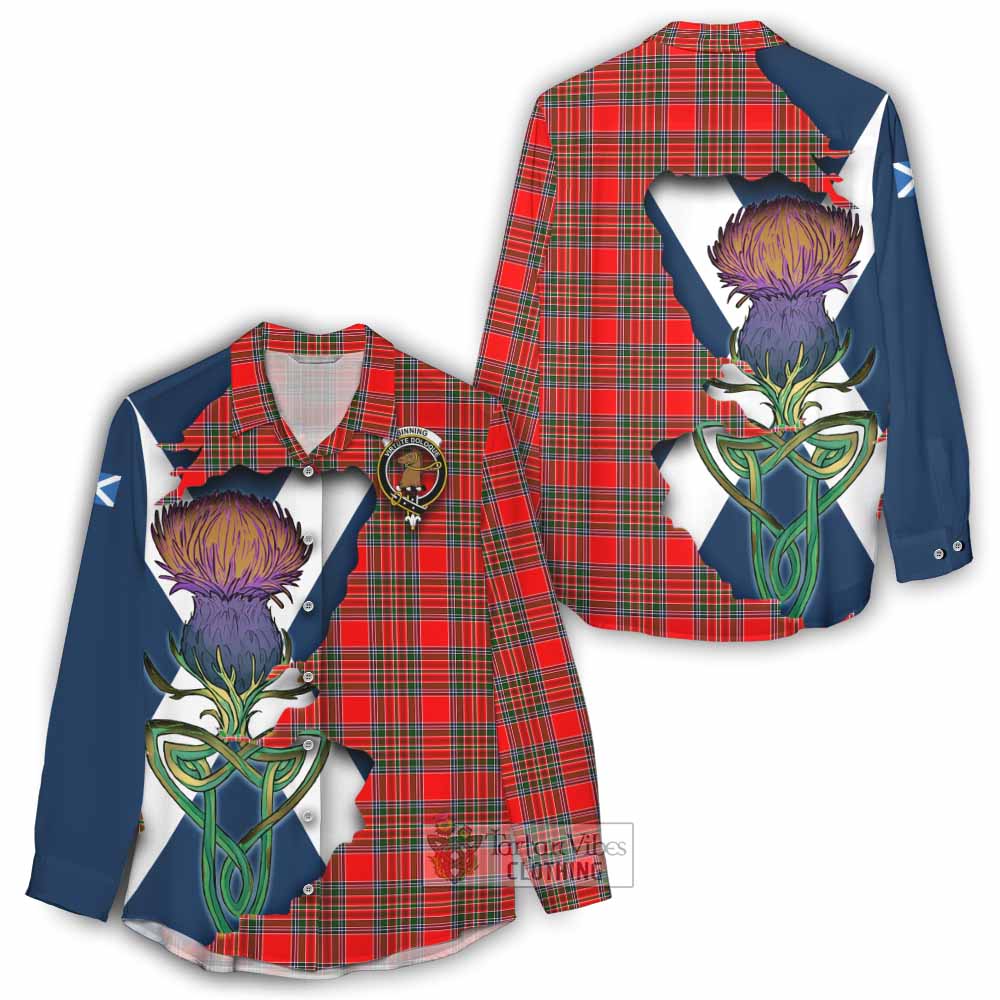 Tartan Vibes Clothing Binning Tartan Family Crest Women's Casual Shirt Scottish Thistle Celtic Inspired