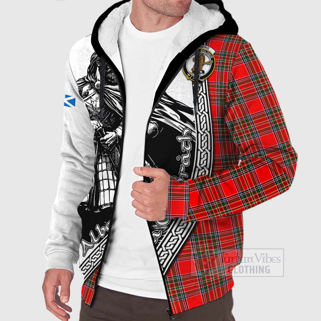 Binning Tartan Clan Crest Sherpa Hoodie with Highlander Warrior Celtic Style Unisex - Tartan Vibes Clothing
