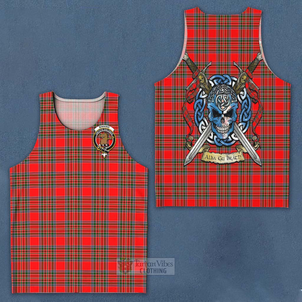 Binning Tartan Men's Tank Top with Family Crest Celtic Skull Style - Tartan Vibes Clothing