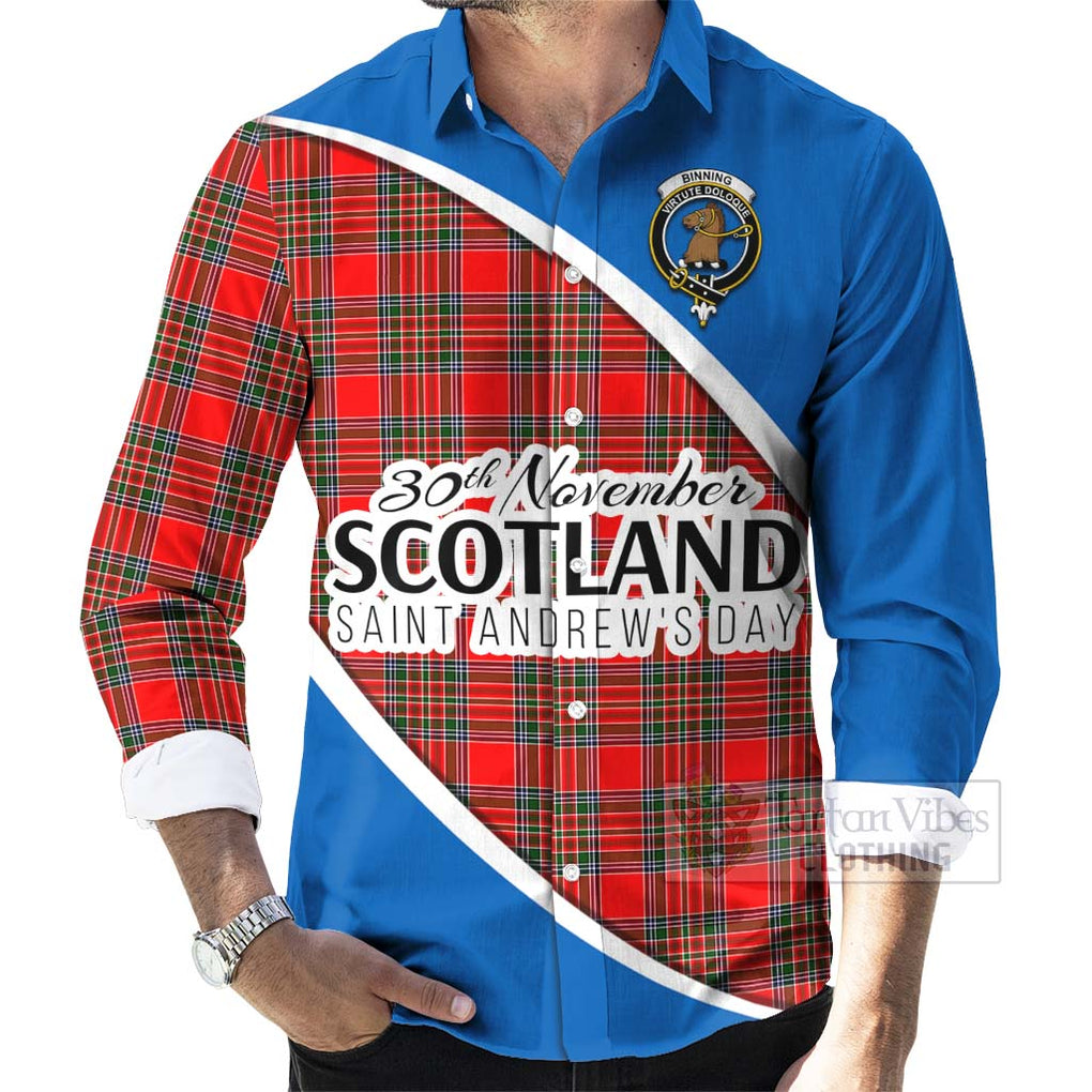 Binning Family Crest Tartan Long Sleeve Button Shirt Celebrate Saint Andrew's Day in Style - Tartan Vibes Clothing