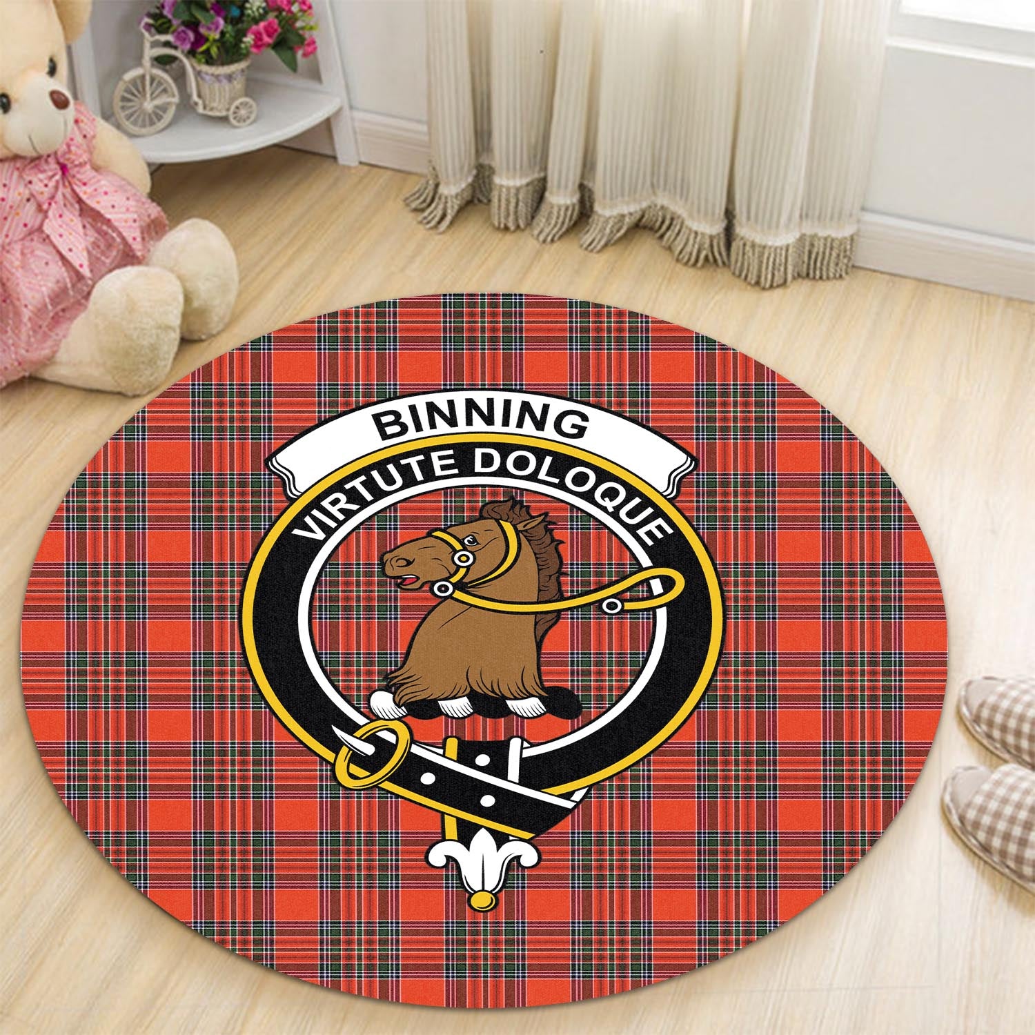 Binning Tartan Round Rug with Family Crest - Tartan Vibes Clothing