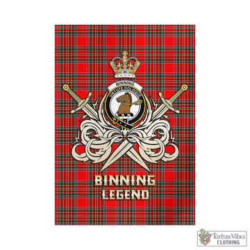 Binning Tartan Garden Flag with Clan Crest and the Golden Sword of Courageous Legacy