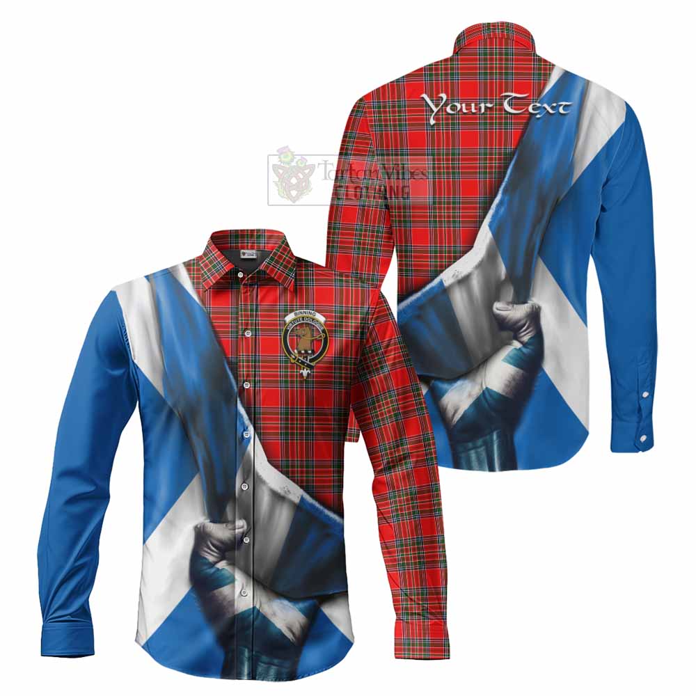 Binning Tartan Long Sleeve Button Shirt with Family Crest Scotland Patriotic Style - Tartan Vibes Clothing