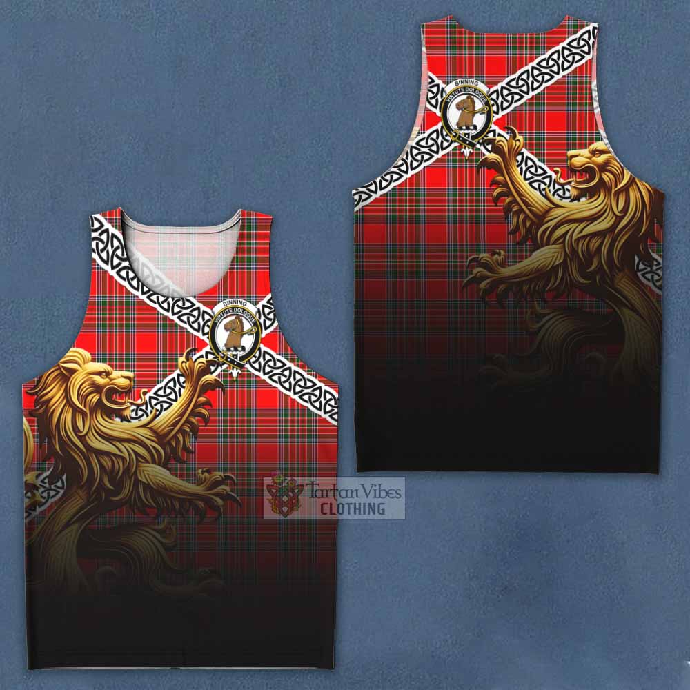 Binning Crest Tartan Men's Tank Top with Golden Lion Emblem Celtic Style - Tartan Vibes Clothing