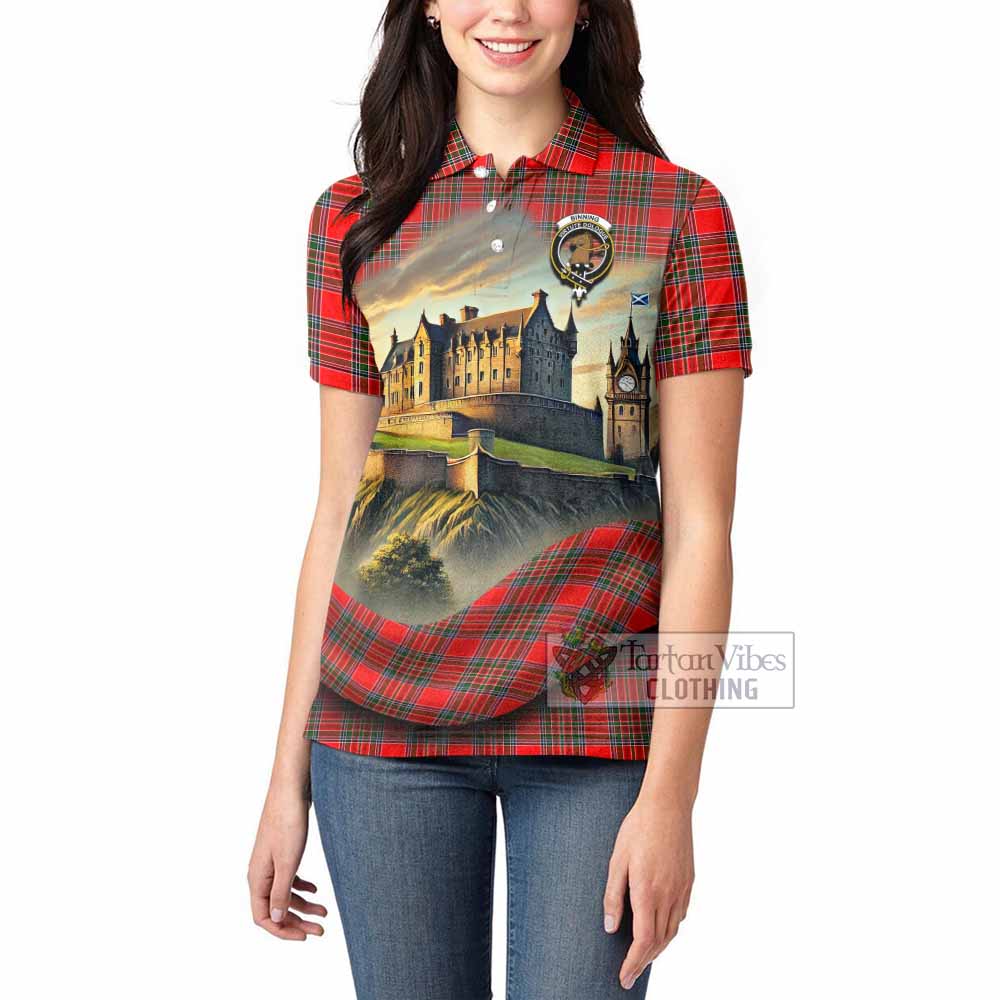 Binning Tartan Family Crest Women's Polo Shirt with Scottish Ancient Castle Style - Tartan Vibes Clothing