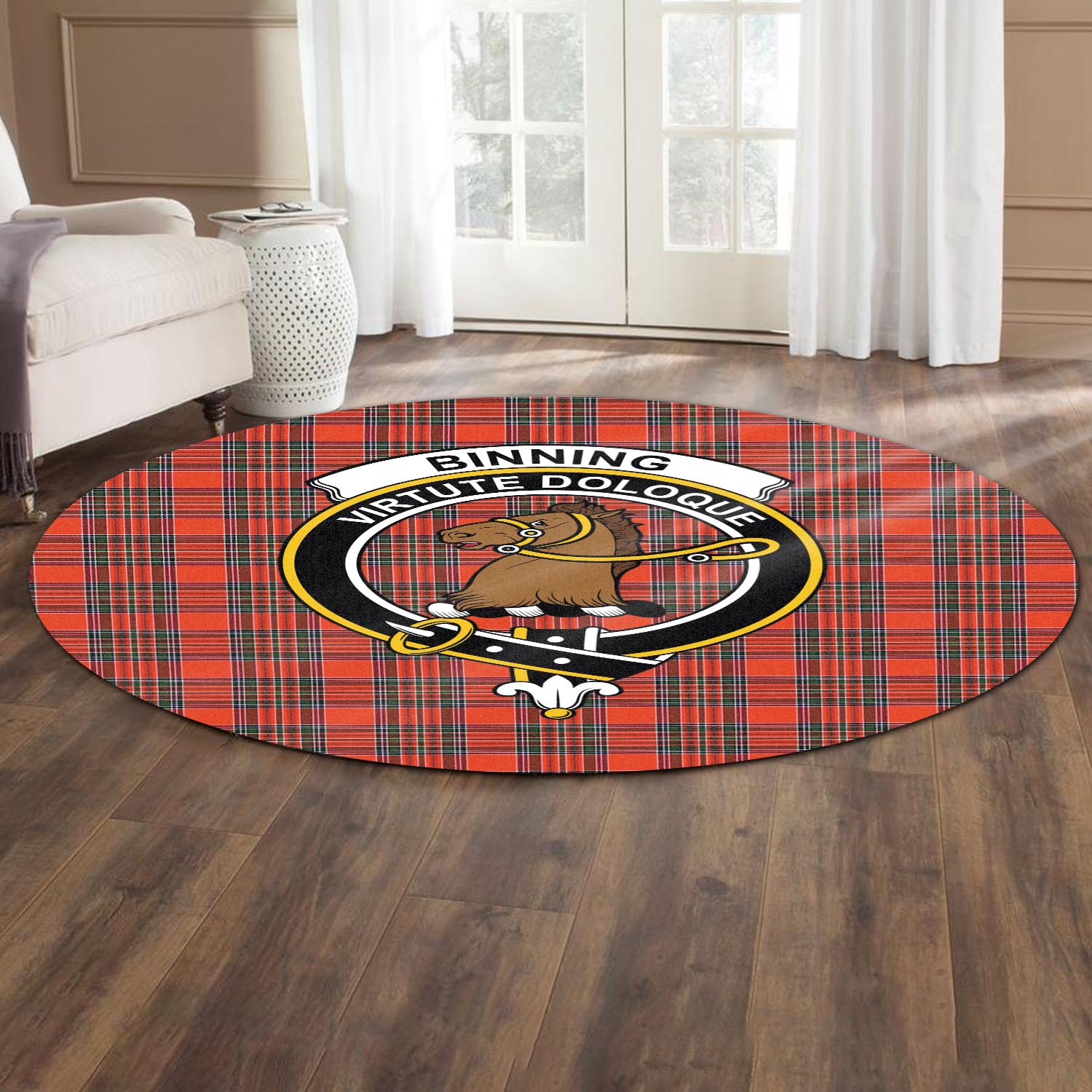 Binning Tartan Round Rug with Family Crest - Tartan Vibes Clothing
