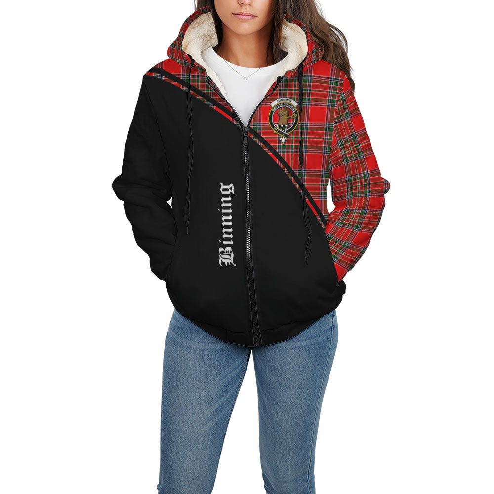 Binning Tartan Sherpa Hoodie with Family Crest Curve Style - Tartan Vibes Clothing