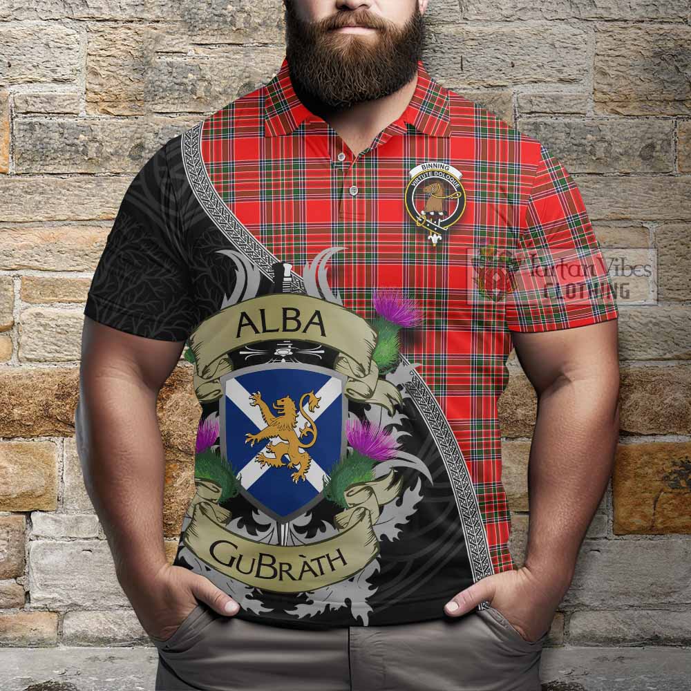 Tartan Vibes Clothing Binning Tartan Family Crest Polo Shirt Lion Rampant Royal Thistle Shield Celtic Inspired
