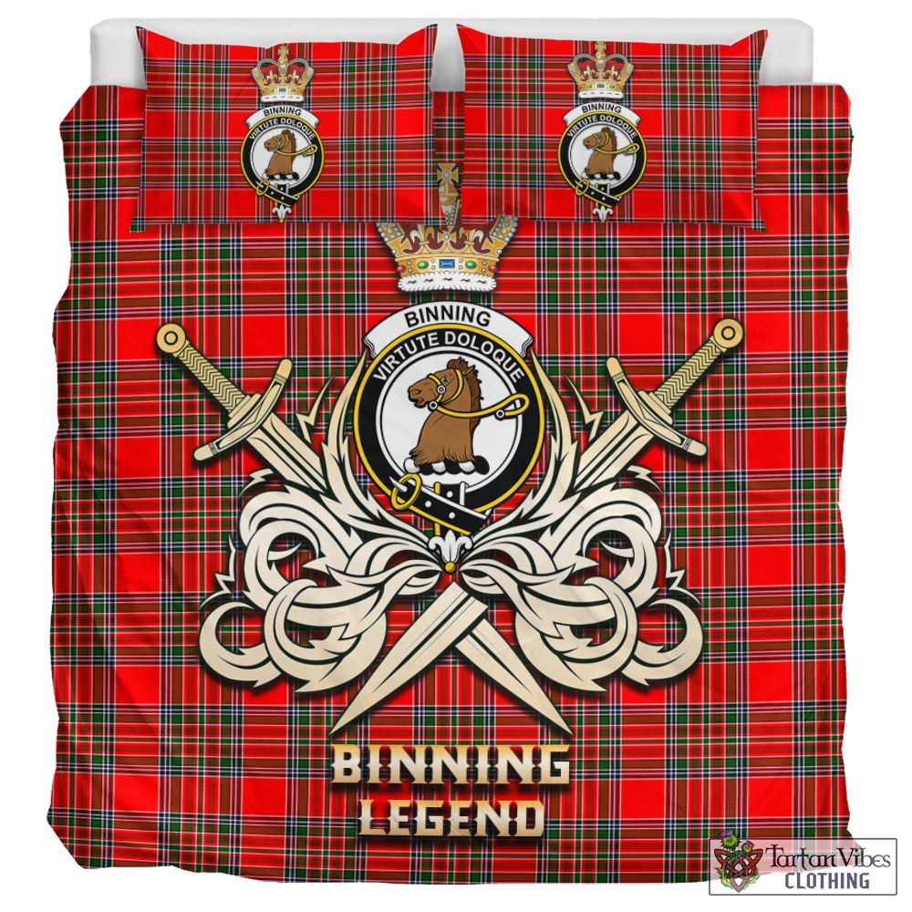 Tartan Vibes Clothing Binning Tartan Bedding Set with Clan Crest and the Golden Sword of Courageous Legacy