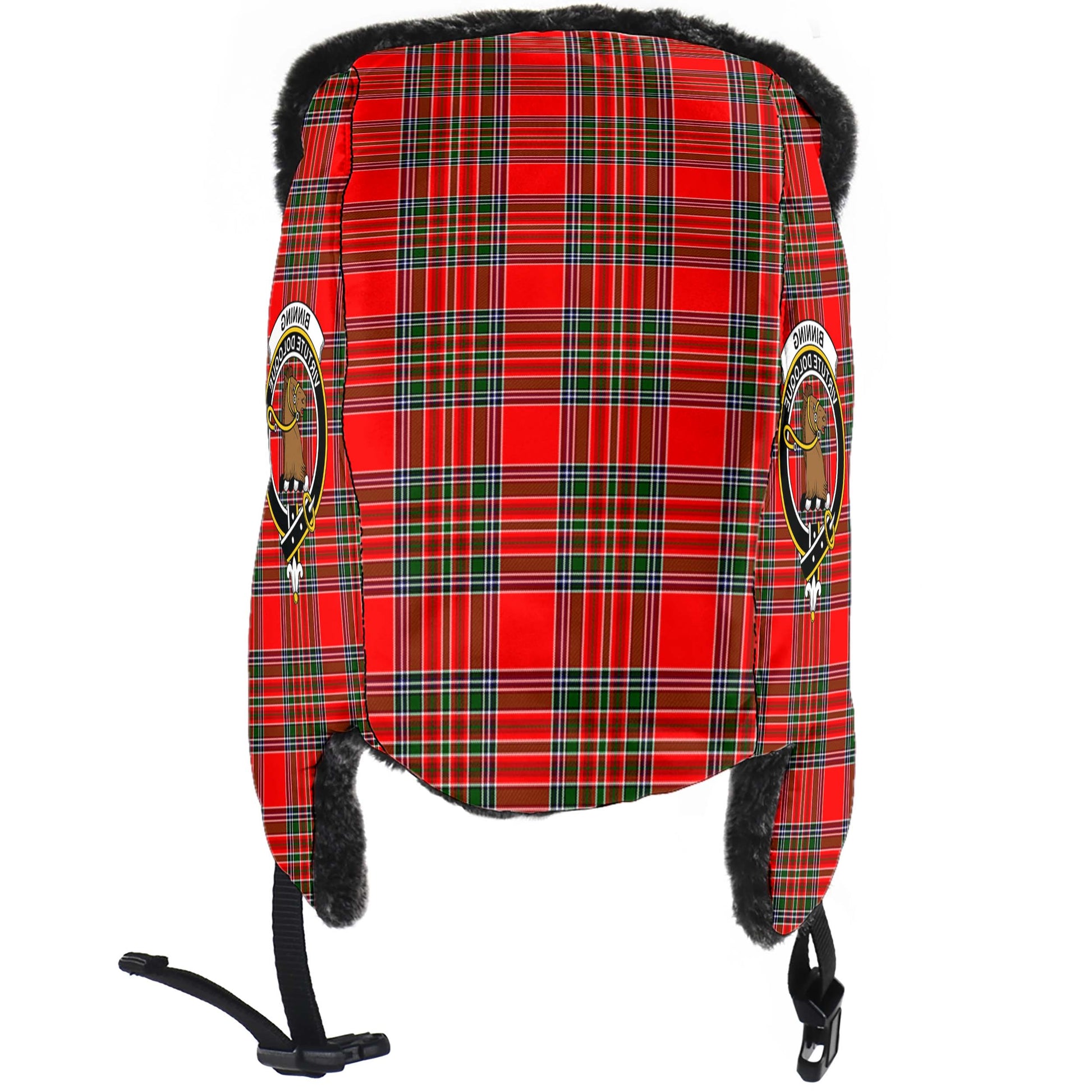 Binning Tartan Winter Trapper Hat with Family Crest - Tartan Vibes Clothing