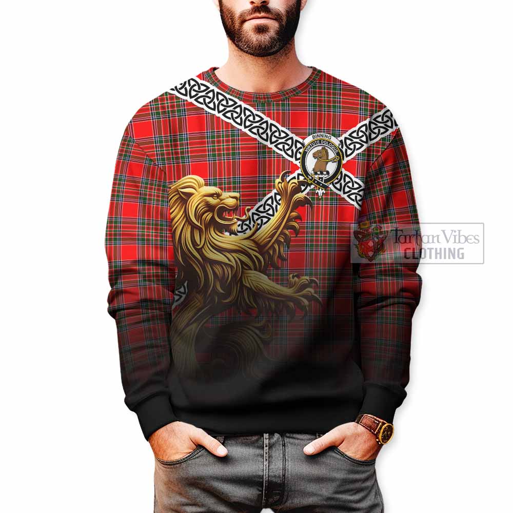 Binning Crest Tartan Sweatshirt with Golden Lion Emblem Celtic Style - Tartan Vibes Clothing