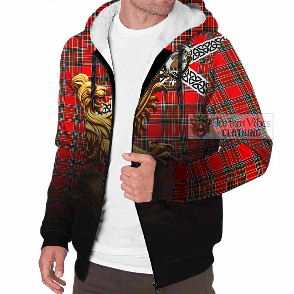 Binning Crest Tartan Sherpa Hoodie with Golden Lion Emblem Celtic Style - Tartan Vibes Clothing