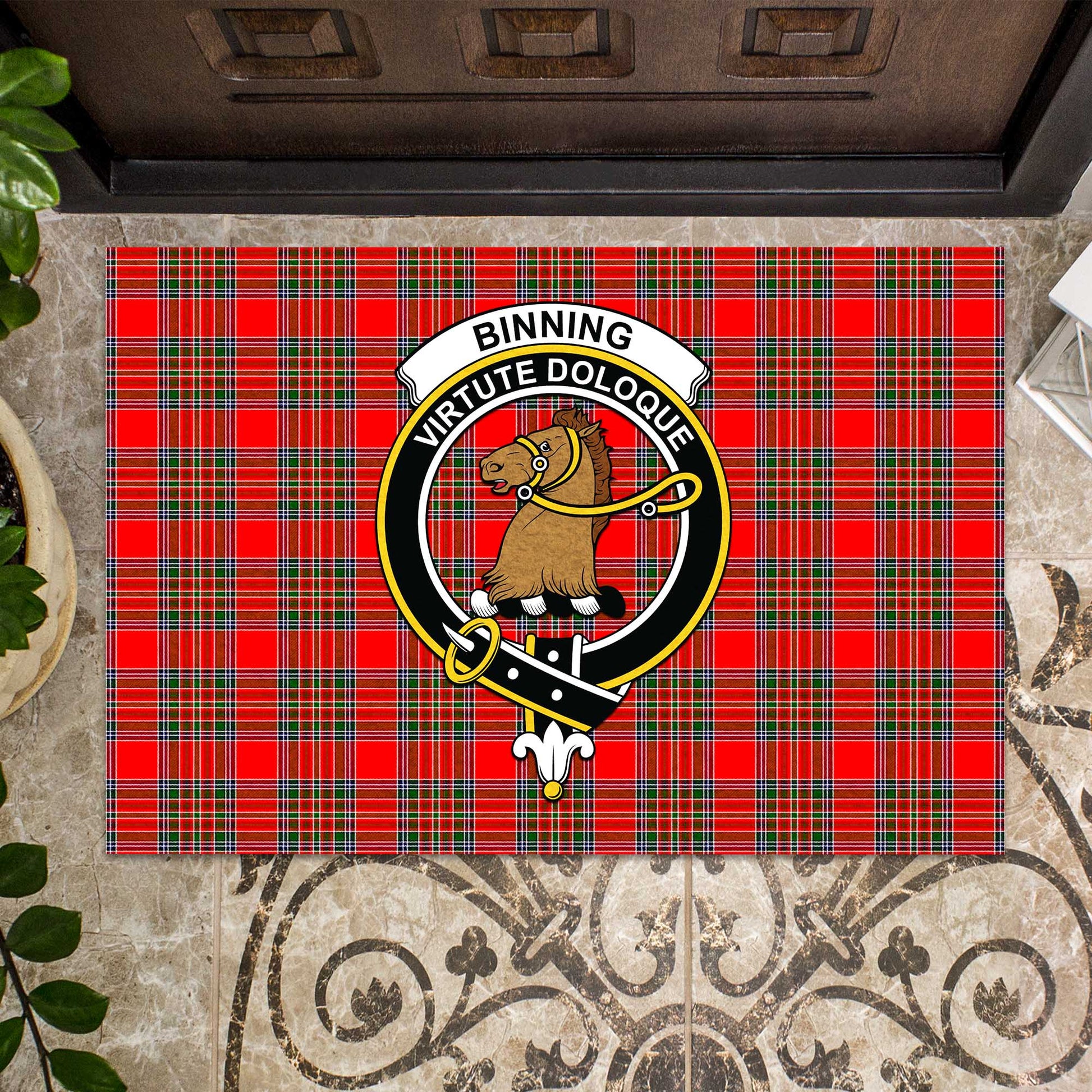 Binning Tartan Rubber Doormat with Family Crest - Tartan Vibes Clothing