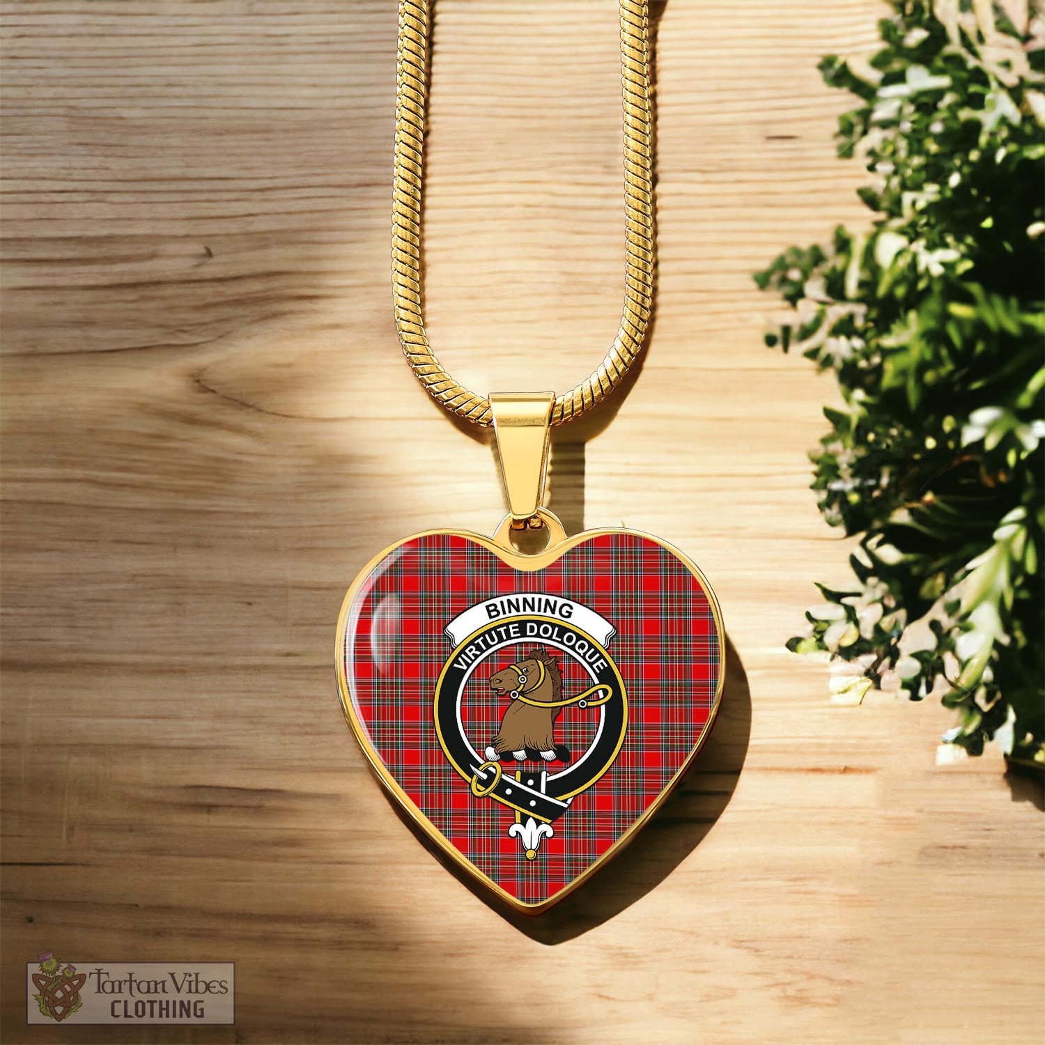 Binning Tartan Heart Necklace with Family Crest Luxury Necklace (Gold) No - Tartan Vibes Clothing