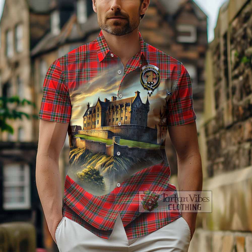 Binning Tartan Family Crest Hawaiian Shirt with Scottish Ancient Castle Style - Tartan Vibes Clothing