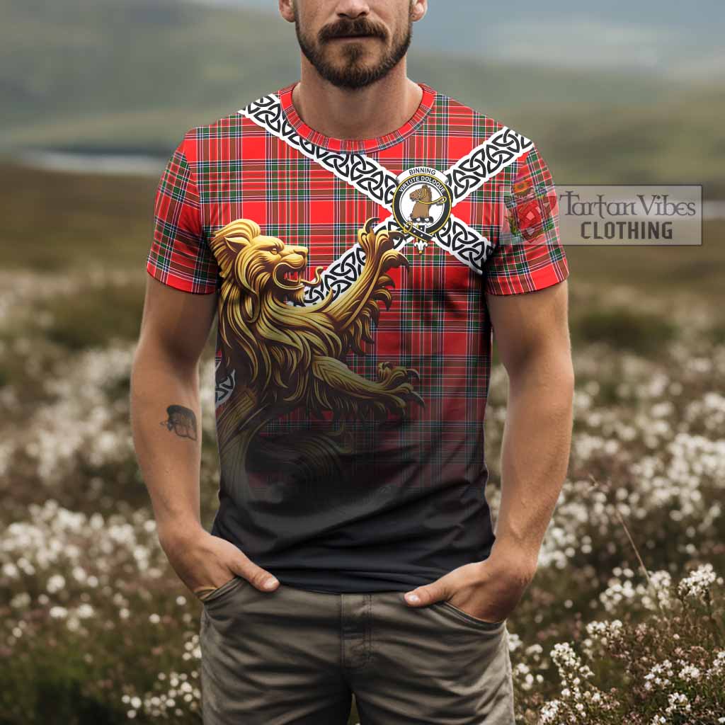 Binning Crest Tartan T-Shirt with Golden Lion Emblem Celtic Style - Tartan Vibes Clothing