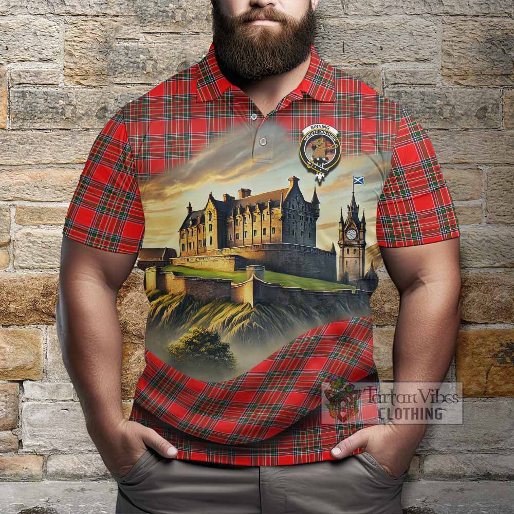 Tartan Vibes Clothing Binning Tartan Family Crest Polo Shirt with Scottish Ancient Castle Stype
