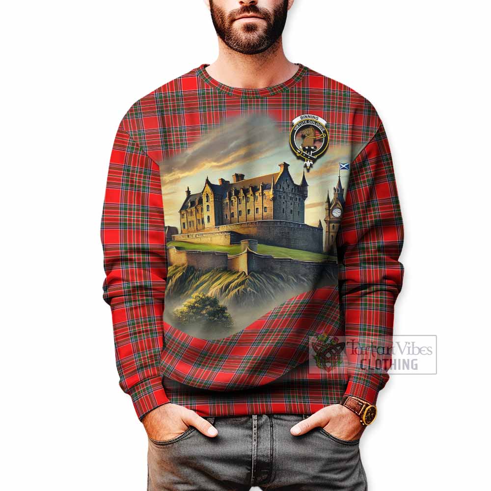 Binning Tartan Family Crest Sweatshirt with Scottish Ancient Castle Style - Tartan Vibes Clothing