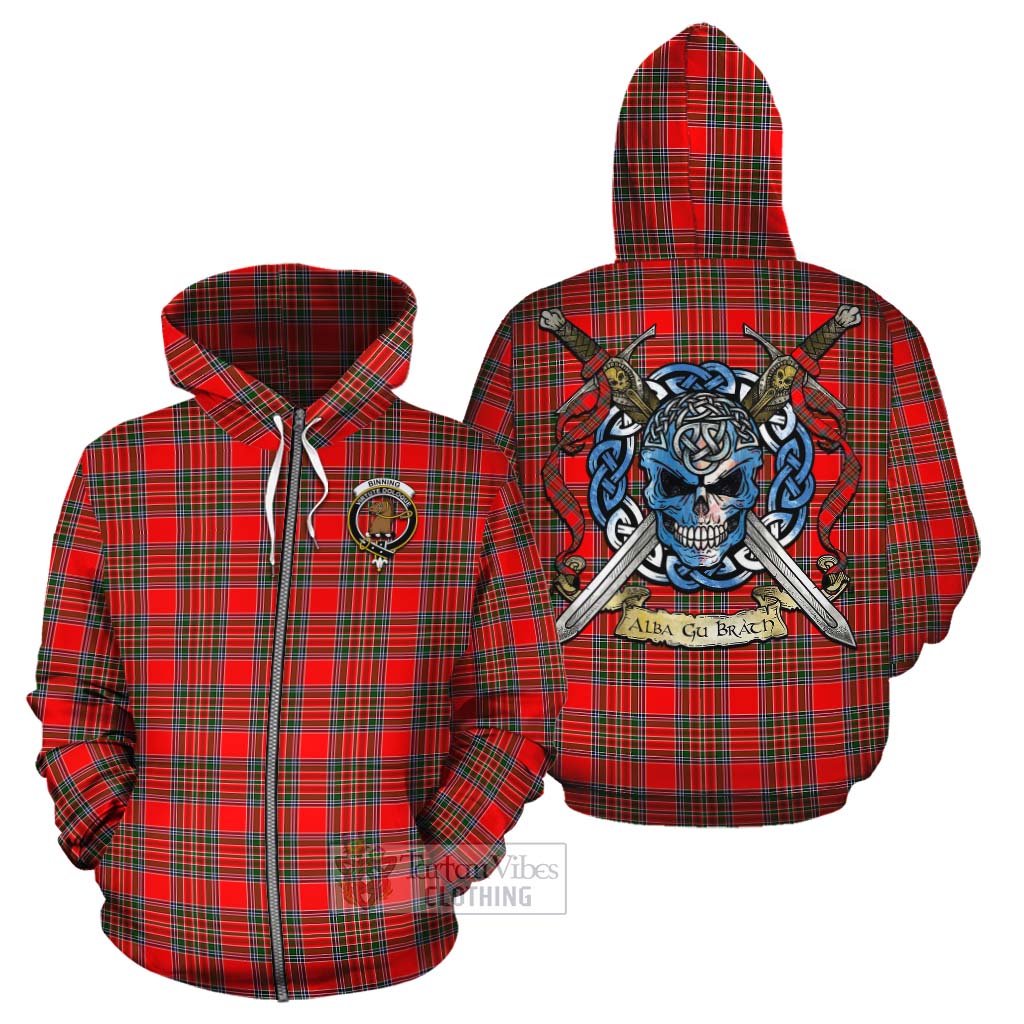 Binning Tartan Cotton Hoodie with Family Crest Celtic Skull Style - Tartan Vibes Clothing
