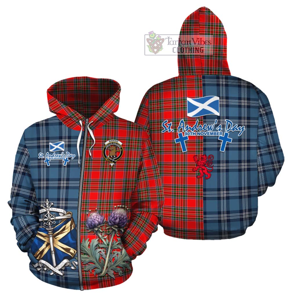 Binning Tartan Cotton Hoodie Happy St. Andrew's Day Half Tartan Style - Tartan Vibes Clothing