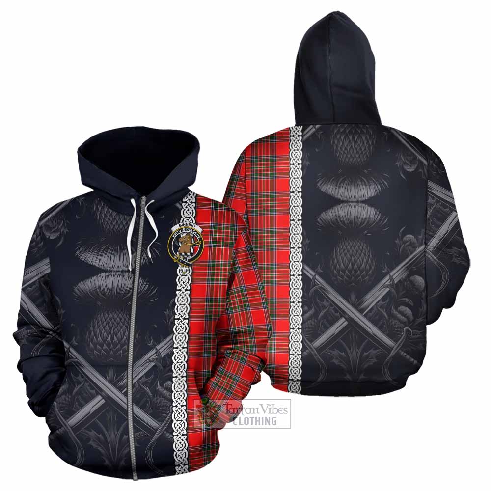 Binning Tartan Hoodie with Family Crest Cross Sword Thistle Celtic Vibes Zip Hoodie - Tartan Vibes Clothing