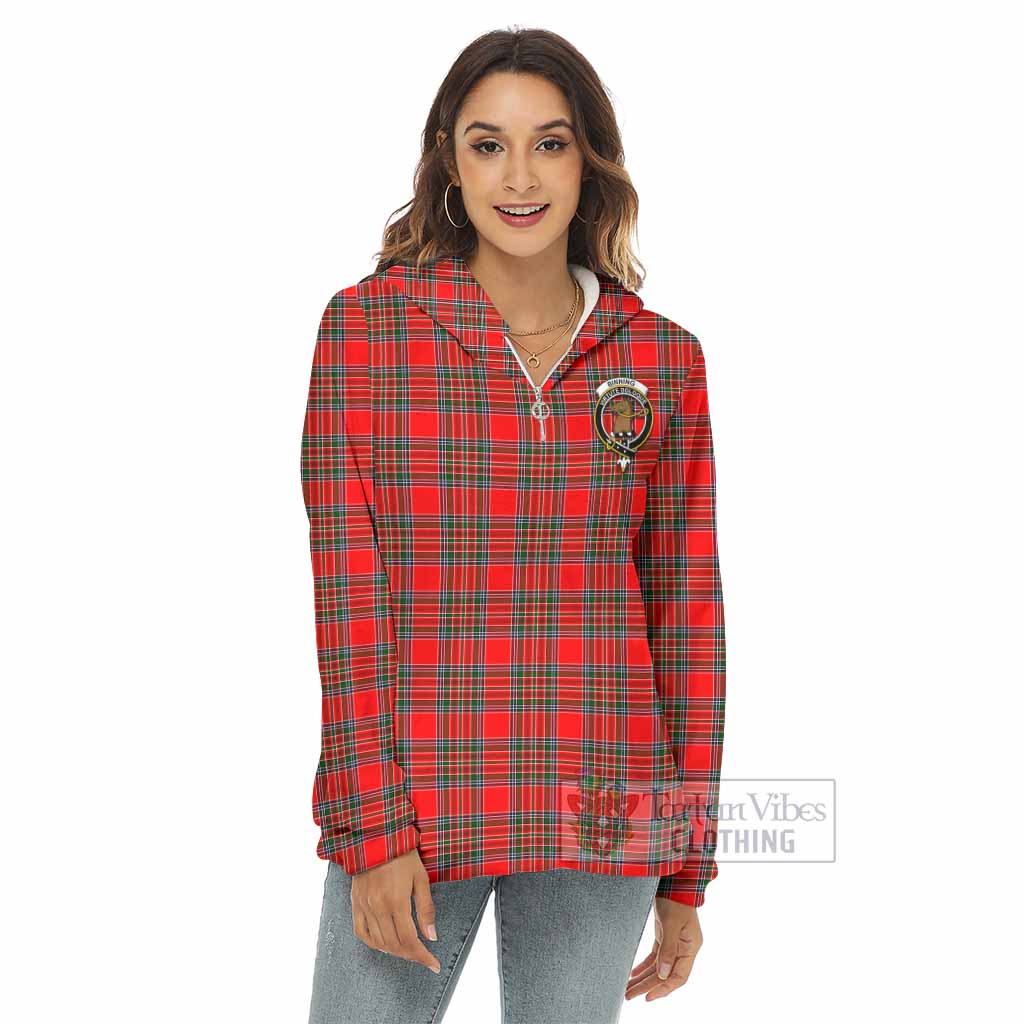 Binning Tartan Women's Borg Fleece Hoodie with Half Zip with Family Crest - Tartan Vibes Clothing