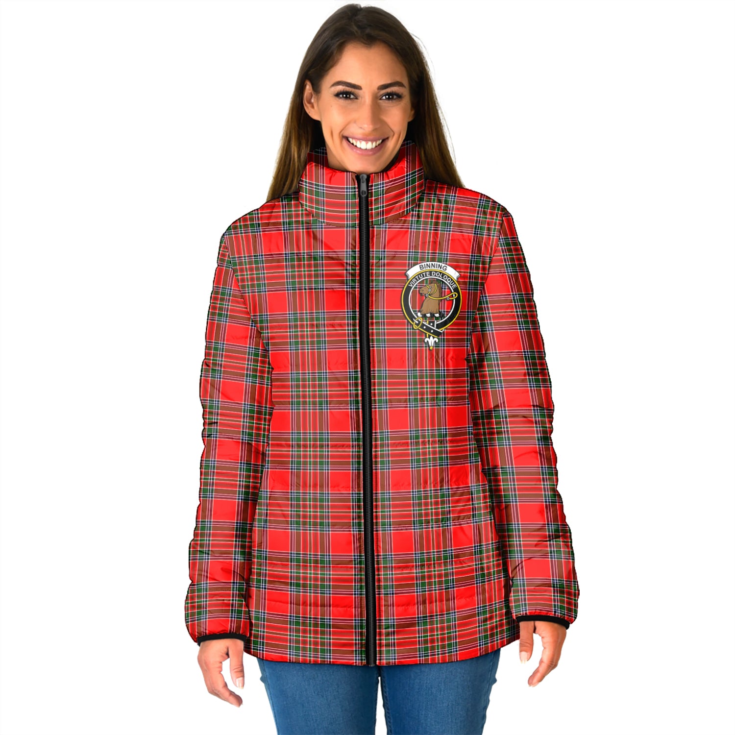 Binning Tartan Padded Jacket with Family Crest - Tartan Vibes Clothing