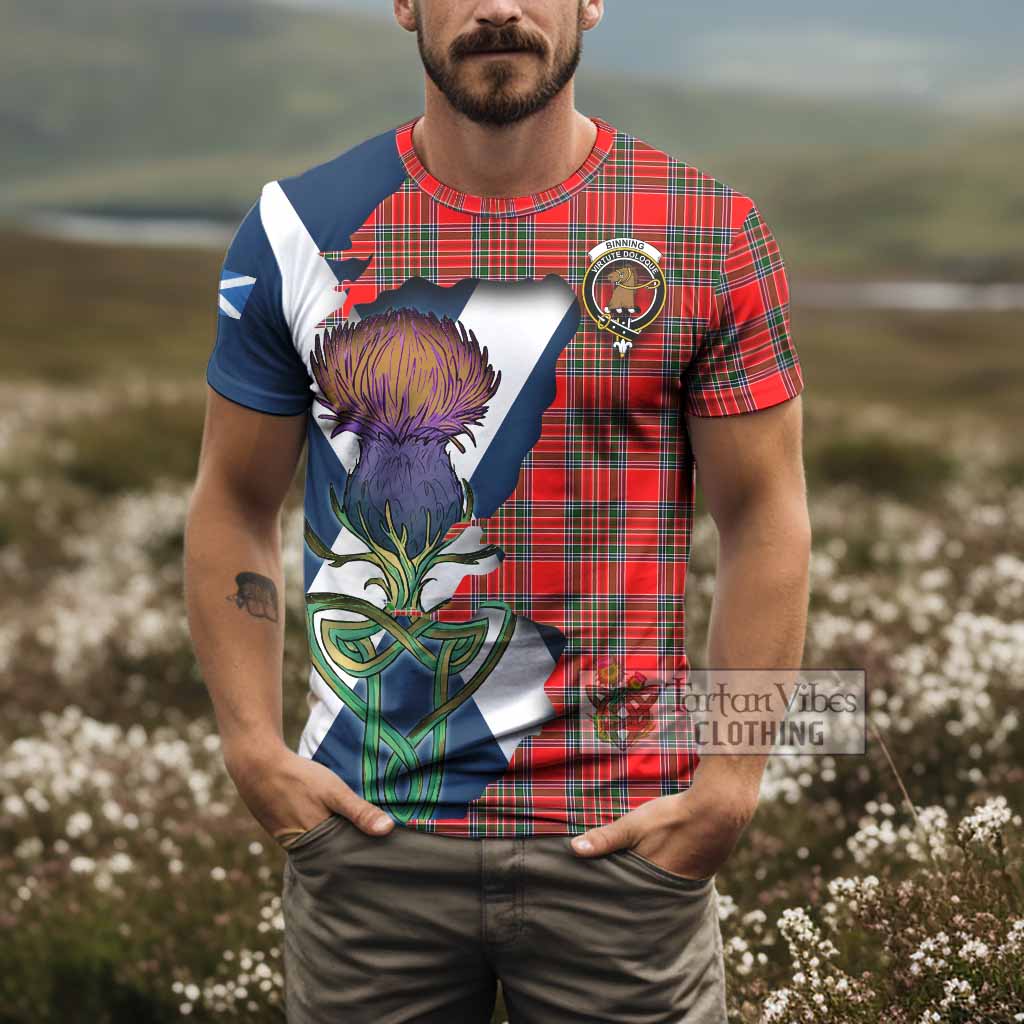 Tartan Vibes Clothing Binning Tartan Family Crest T-Shirt Scottish Thistle Celtic Inspired