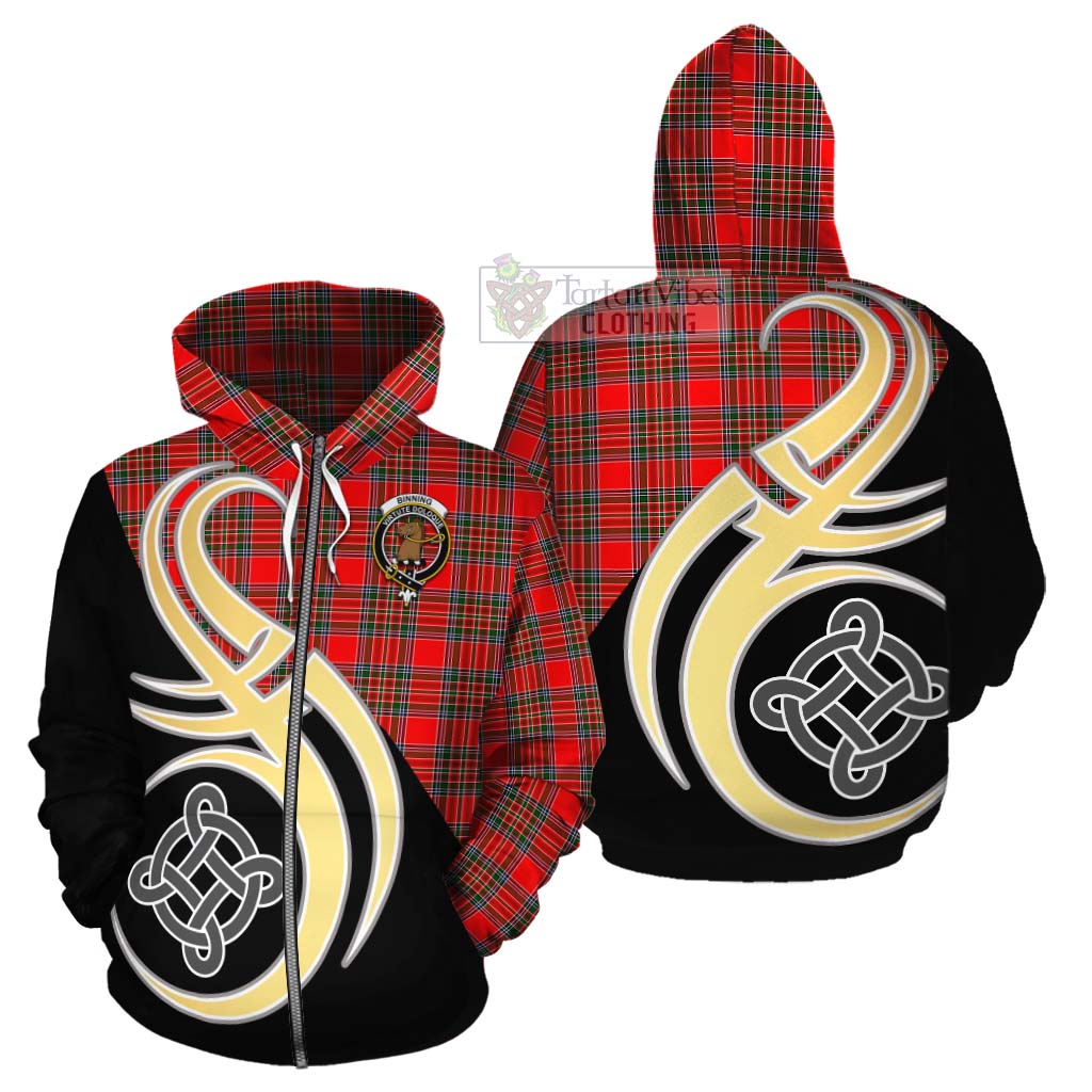 Binning Tartan Cotton Hoodie with Family Crest and Celtic Symbol Style - Tartan Vibes Clothing