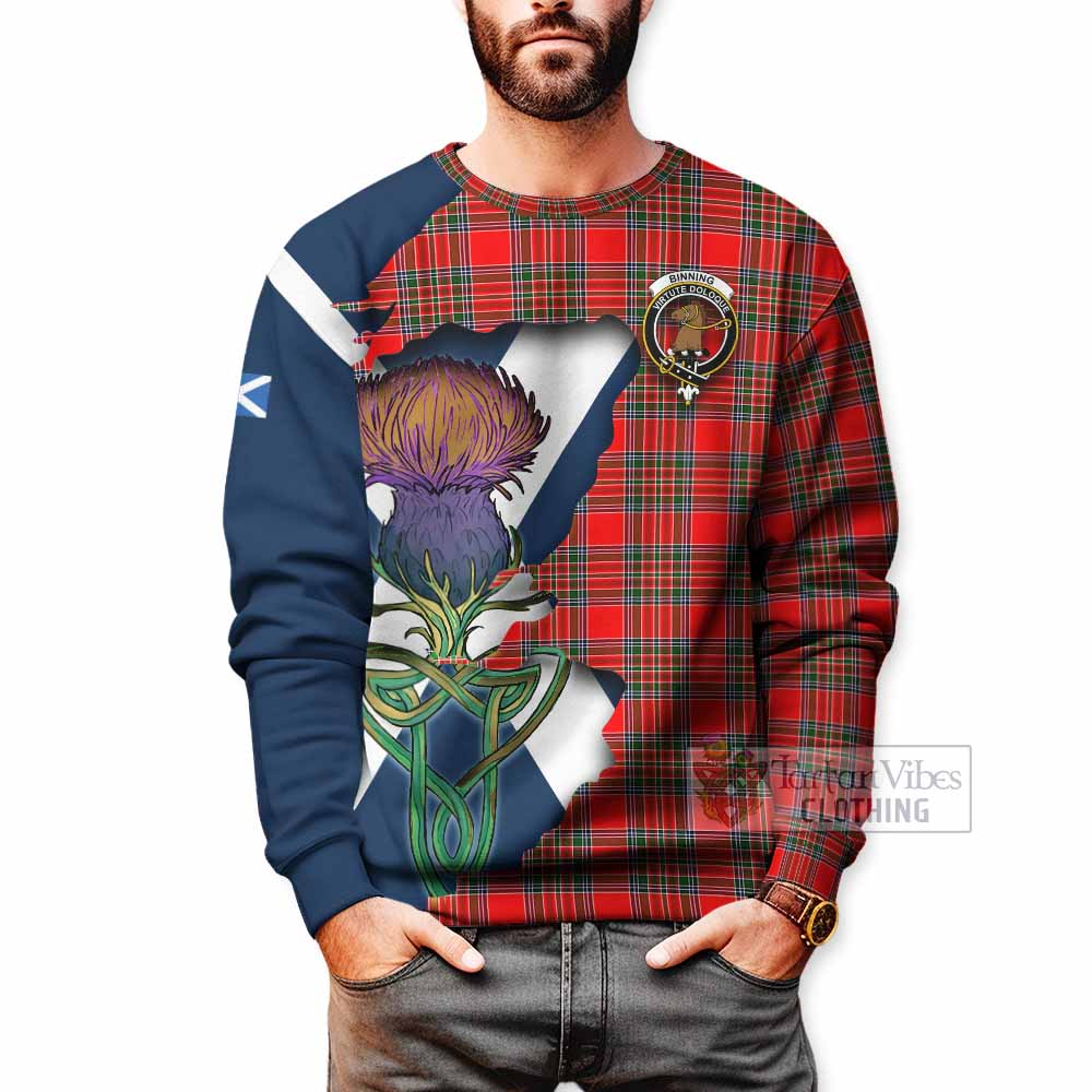 Tartan Vibes Clothing Binning Tartan Family Crest Sweatshirt Scottish Thistle Celtic Inspired