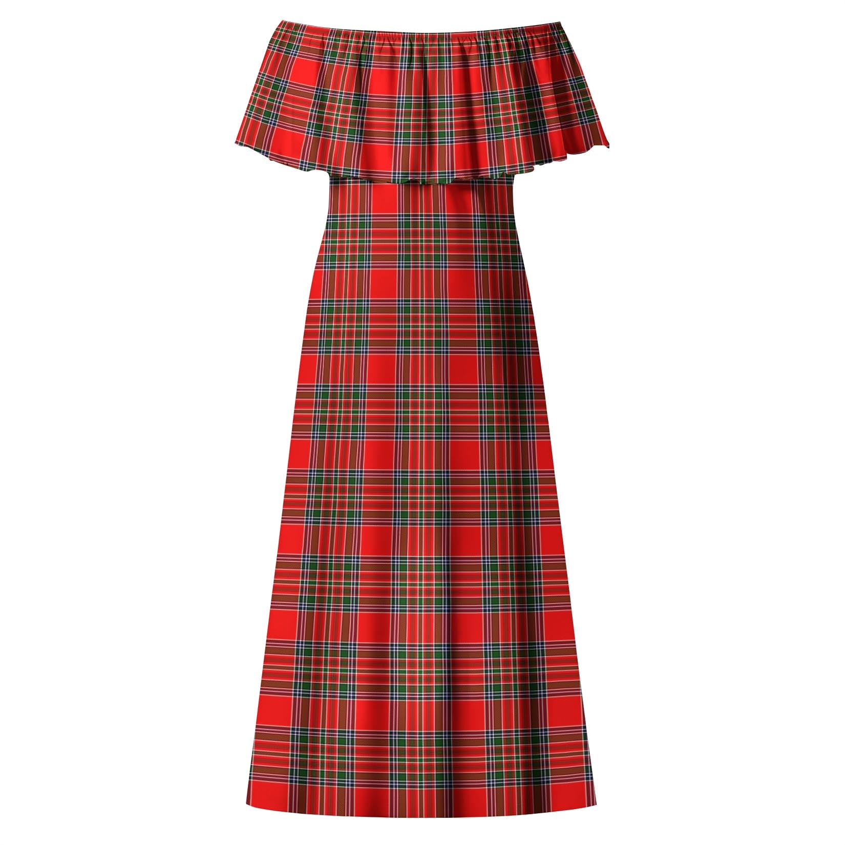 Binning Tartan Off Shoulder Long Dress - Tartan Vibes Clothing