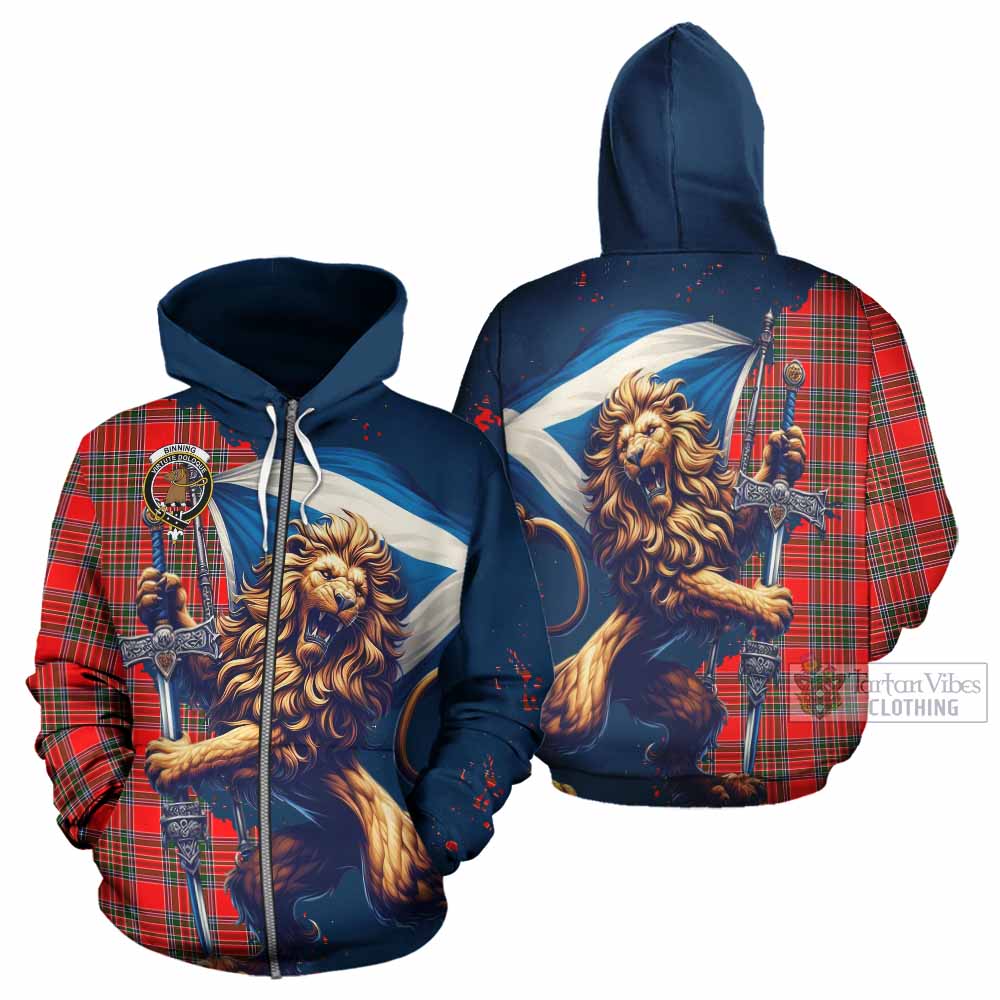 Binning Tartan Family Crest Hoodie with Scottish Majestic Lion - Tartan Vibes Clothing