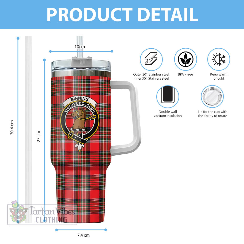 Binning Tartan Tumbler with Handle with Family Crest - Tartan Vibes Clothing