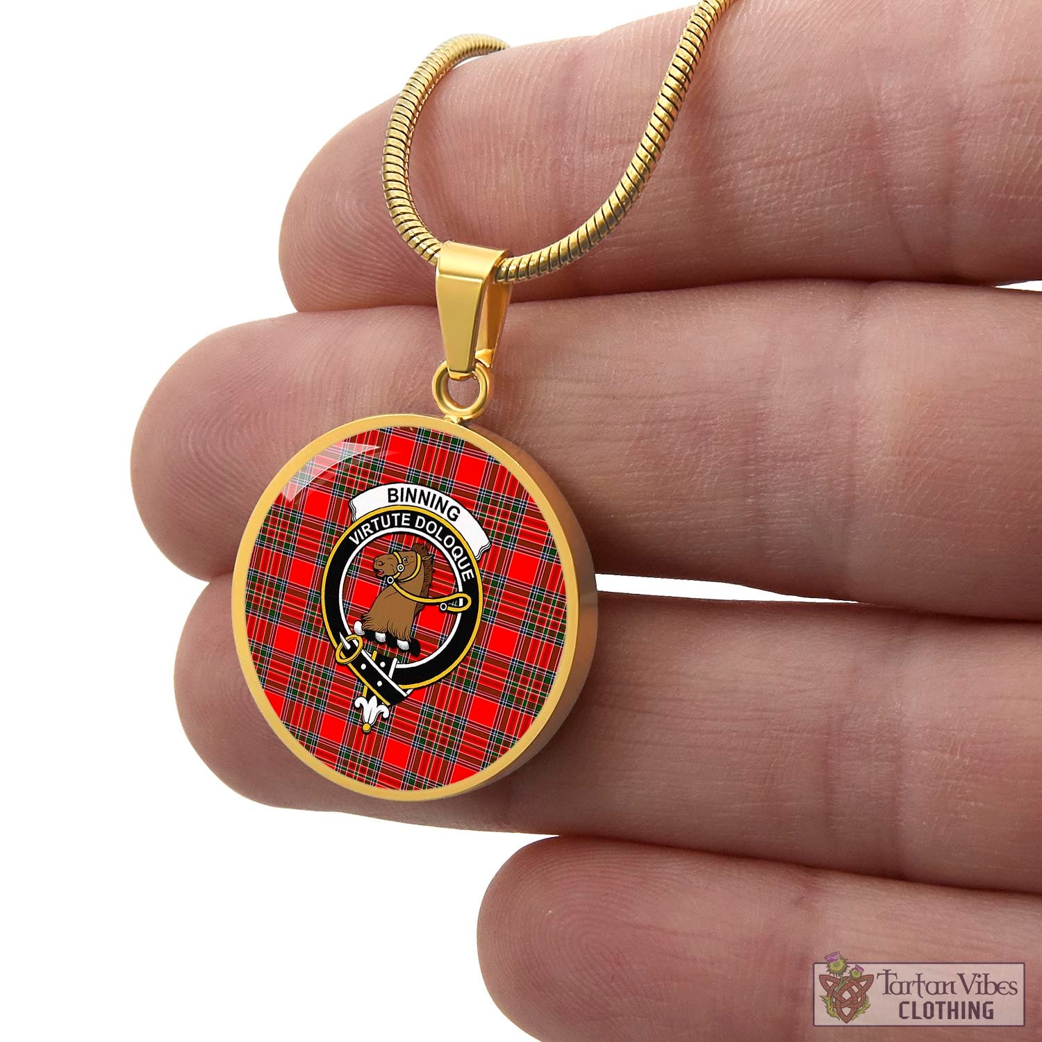 Binning Tartan Circle Necklace with Family Crest - Tartan Vibes Clothing