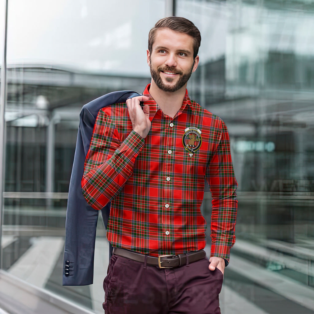 Binning Tartan Long Sleeve Button Up Shirt with Family Crest - Tartan Vibes Clothing