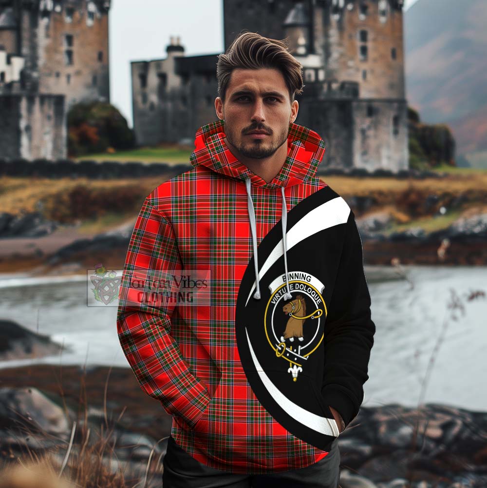 Binning Tartan Cotton Hoodie with Family Crest Circle Style - Tartan Vibes Clothing