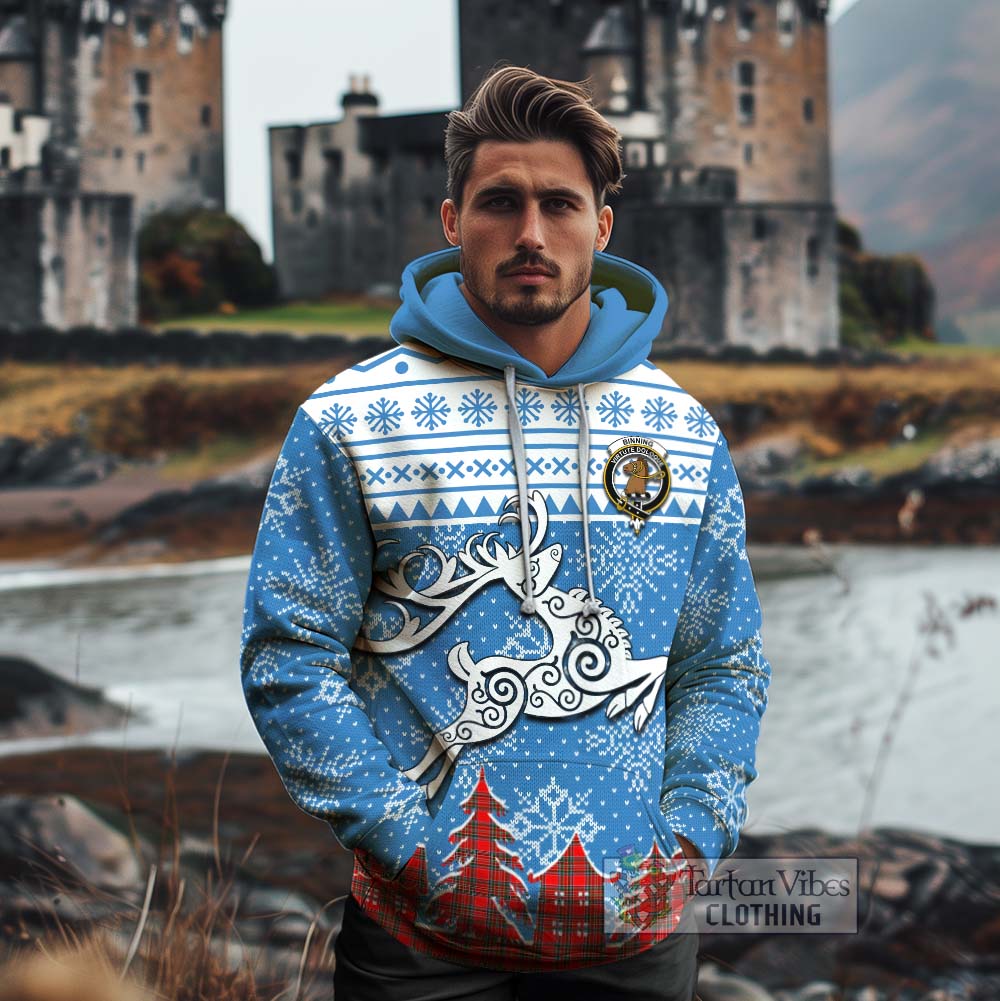Binning Clan Christmas Cotton Hoodie Celtic Reindeer Style - Tartan Vibes Clothing