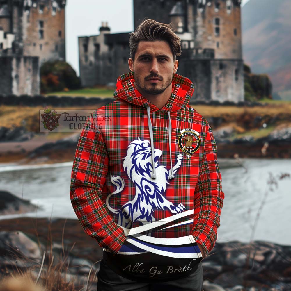 Binning Tartan Cotton Hoodie with Alba Gu Brath Regal Lion Emblem - Tartan Vibes Clothing